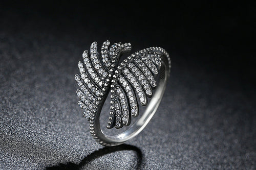 Majestic Sterling Silver Angel Feathers Ring with Clear Cubic Zirconia